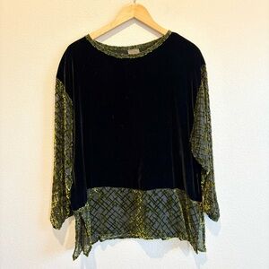 Vintage 90s Velvet Burnout Top Silk Blend Geometric Grunge Art Witchy Whimsigoth